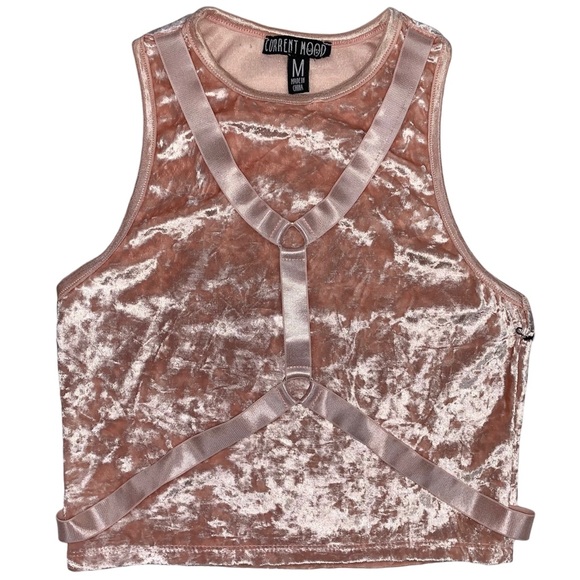Current Mood Mauve Dusty Pink Crushed Velvet Harness Crop Tank Top - Picture 1 of 8